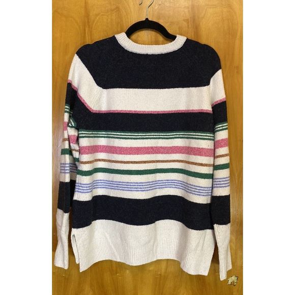 CASLON  Crewneck Sweater in White/ Blue/ Green/ Pink  Evie Stripe Large - Picture 2 of 11